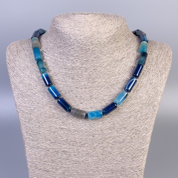 Agate Beaded Necklace Smooth Cylinders, diameter 15x8mm, length 45cm, with clasp
