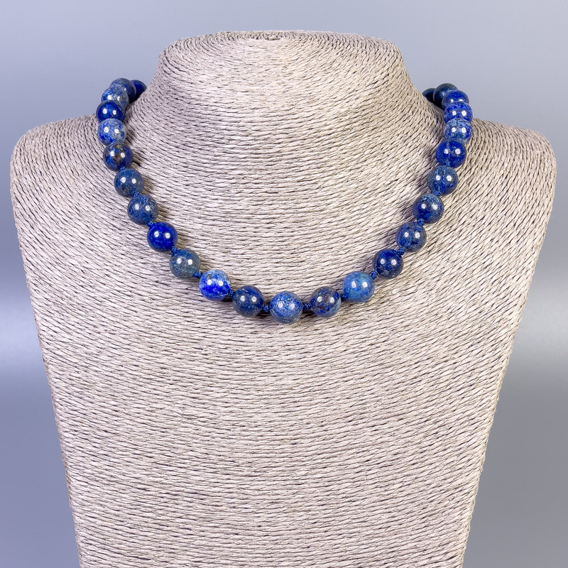 Lapis Lazuli Necklace Beads Smooth Balls 10mm Dia ±, Length 45in ± with Clasp