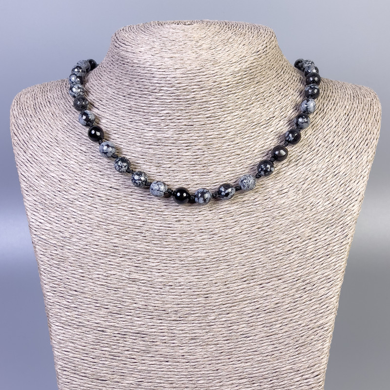 Snow Obsidian Beads Apache Tears Faceted Round Bead, 8mm diameter, 50cm length +/- with clasp