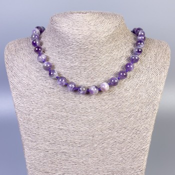 Amethyst Bead Necklace, smooth round beads 10mm diameter ±, length 50cm ± with clasp