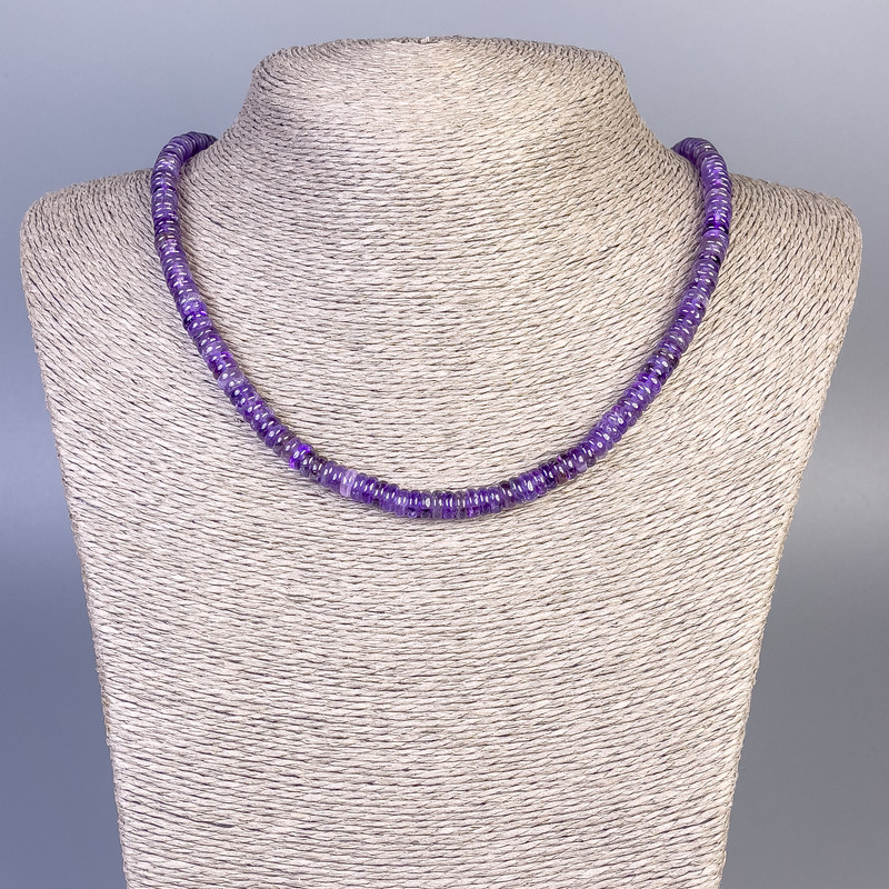 Amethyst Bead Necklace Rondelle, 6×2 mm ± diameter, 50 cm ± with clasp