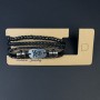 Triple-layer eco-leather bracelet with metal inserts, adjustable 18-24 cm, black
