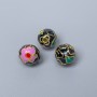 Clasp bead Cloisonné black purple green enamel, diameter 10mm± hole, metal color gold-tone, 1 pc
