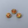 Cloisons Bead with Red Enamel, 7x6mm, hole 1mm, gold-tone metal