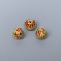 Cloisons Bead with Red Enamel, 7x6mm, hole 1mm, gold-tone metal