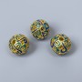 Cloisonné Bead, blue turquoise enamel, diameter 10mm±, hole 2mm, metal color gold tone, 1 pc