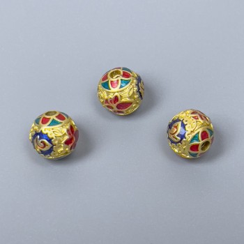 Clausonne Bead Fittings Cloisonné blue red turquoise enamel, diameter 8mm± hole, alloy color 1 piece