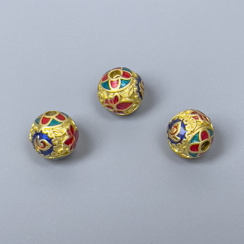 Clausonne Bead Fittings Cloisonné blue red turquoise enamel, diameter 8mm± hole, alloy color 1 piece