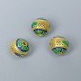 Clausonne Bead, Cloisonné blue-green enamel, 10mm± diameter, 2mm hole, gold-tone metal color, 1 pc