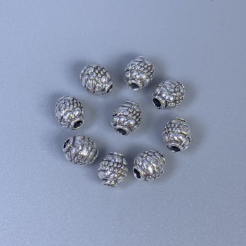 Bead centerpiece (insert) color: silver metal, hole 1.5 mm, bead diameter 6×5 mm ±; packaging 20 g (~50 pcs)