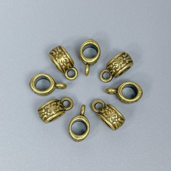 Bail Bezel in Bronze Metal Color, size 11x6x5mm± holes, diameter 4.5mm±, diameter 2mm±, packaging 20 pcs