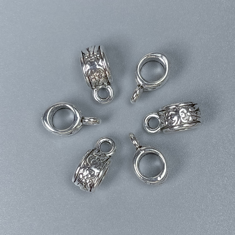 Silver Bail Jewelry Findings, metal color silver, size 11x5x6 mm ± holes, diameter 4.5 mm ±, diameter 2 mm ±, packaging 20 pcs