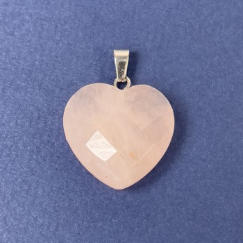 Heart Pendant Pink Quartz Natural Faceted Stone 20×20×8×25mm+