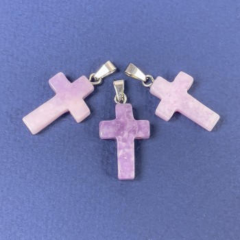 Cross Pendant Lepidolite Natural Stone 20x14x5x28mm+