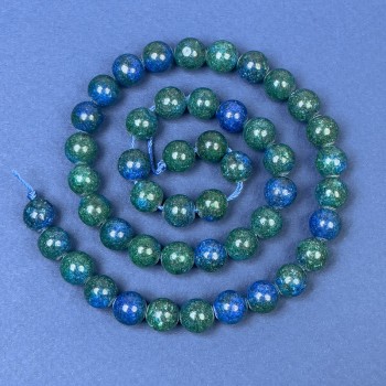 Azurite Beads on Thread, Smooth Round Beads, diameter 8.5mm ±, length 37cm ±