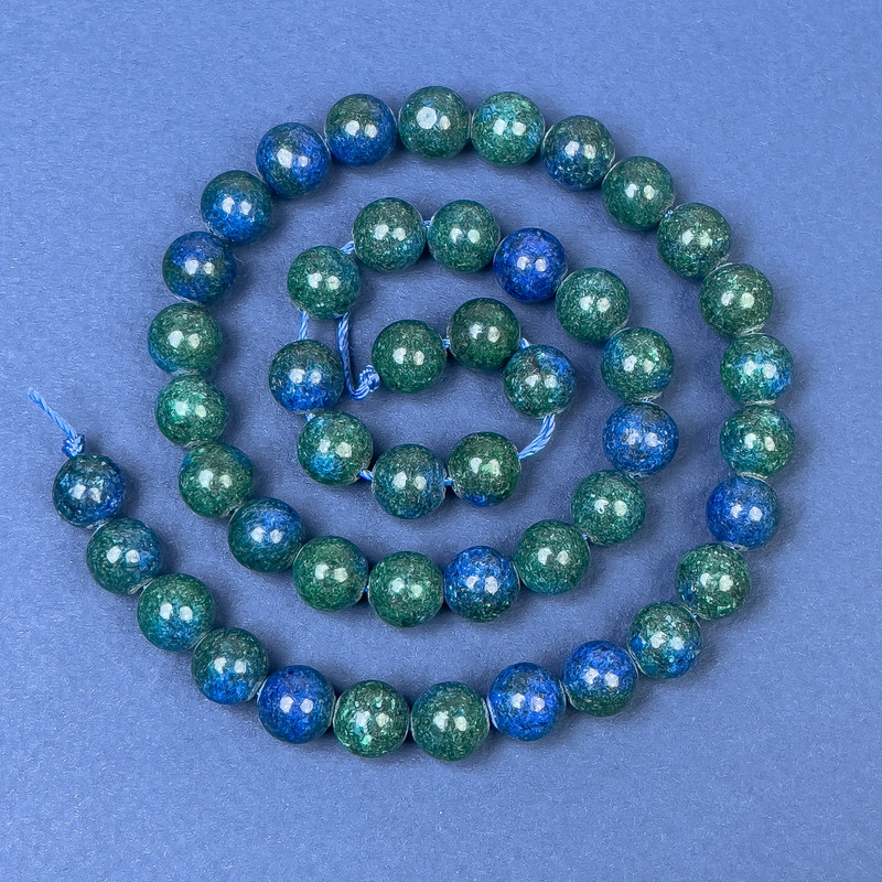 Azurite Beads on Thread, Smooth Round Beads, diameter 8.5mm ±, length 37cm ±