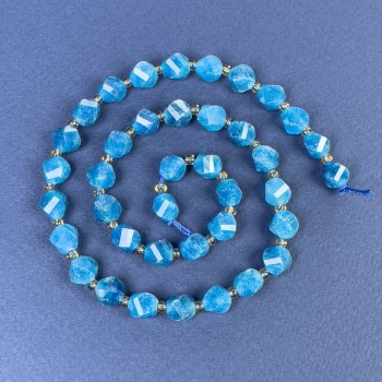 Apatite Beads, Faceted Diamond Shape 8x7mm ± with Beads on Thread, 38cm Length