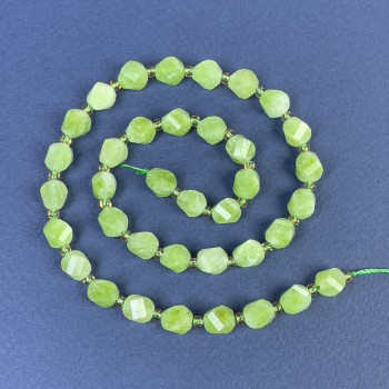 Chrysoprase Beads Faceted Diamond-shaped 8x7 mm+- with Seed Beads on Thread, 38 cm+ length