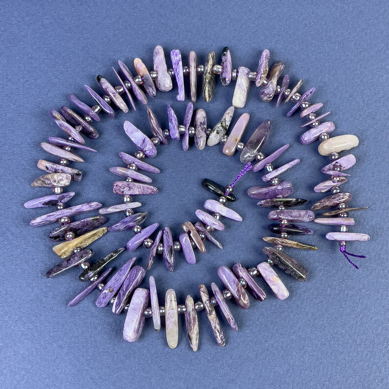 Charoite Beads Chip 15×3mm± with Seed Beads on Thread, Length 40cm+