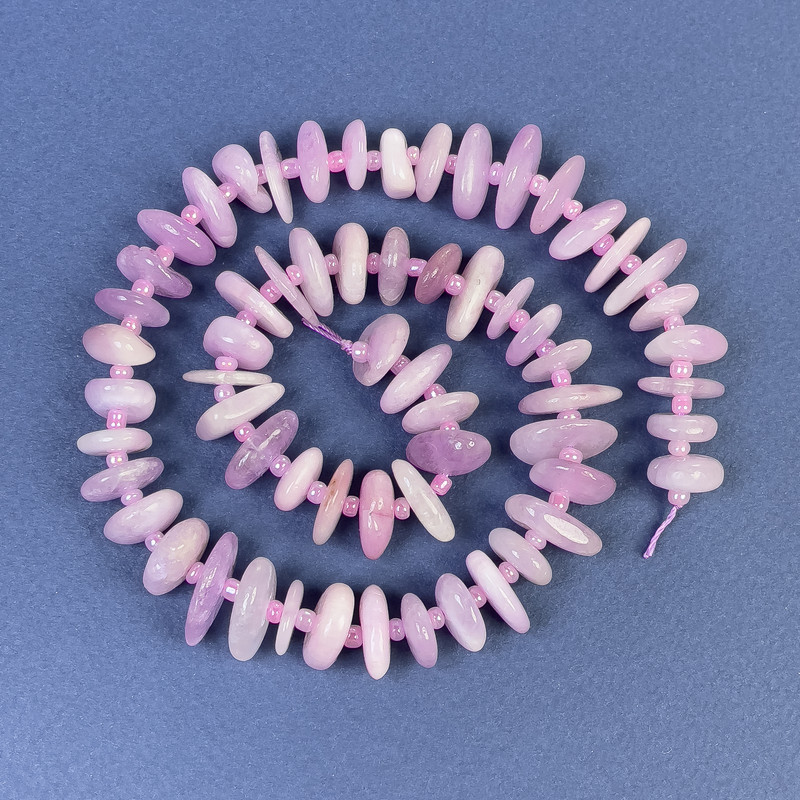 Kunzite Beads Chip 12-16×2-5 mm ± with Seed Beads on Thread, 40 cm long