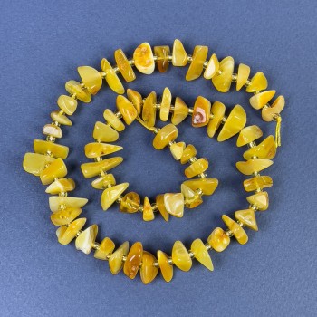 Amber Bead Chips, Amber, 9-14×3-6 mm, with seed beads 3 mm, on thread, length 38 cm+
