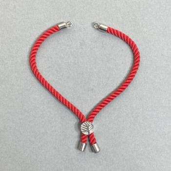 Bracelet base textile, diameter 5.5 mm+ red color with metal inlay, diameter 8 mm+-silver metal, length 10.5 cm+