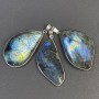 Pendant Labradorite in Silver Setting, Assorted Diameters 30×52×10-44×25×8 mm, Silver Metal