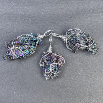 Copper Pyrite Rainbow Pendant with Electroplated Finish Untreated in Wrapping, Diameter assorted 35-45×9-22mm+