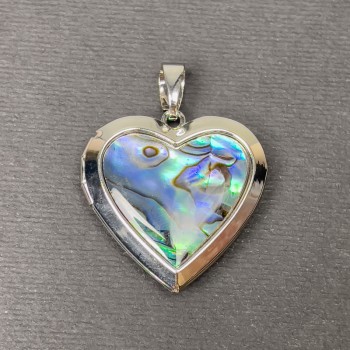 Chalcedony Heart Pendant in Silvery Metal 29x28mm+- for Photo Storage