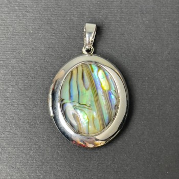 Chalcedony Pendant, oval, silver metal, 32x25mm±, with photo storage