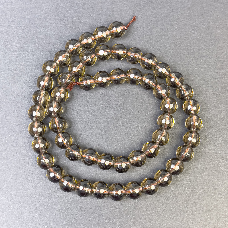 Smoky Topaz Faceted Round Beads 8mm on Thread, ~32cm length