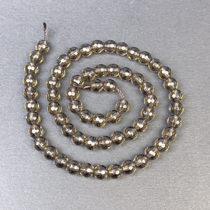 Smoky Quartz Faceted Round Beads 6mm on Thread, 36cm+ Length