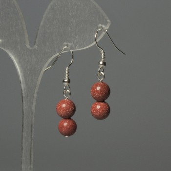 Earrings Aventurine Gold Sand Round Bead 8mm+-, length 32mm+-