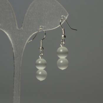 Earrings Cat's Eye Bead 8mm+ Light Gray, 35mm+ Length