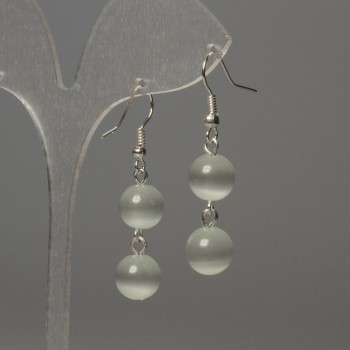 Earrings - Cat's Eye Bead 10mm+ light gray, length 42mm+