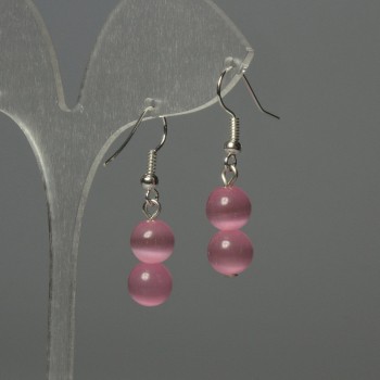 Earrings Cat's Eye Bead 8mm+ Pink Color, 35mm+ length
