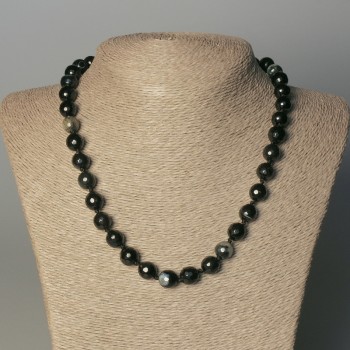 Agate Bead Necklace, faceted ball, 10mm diameter, 50mm length with clasp