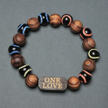 Bracelet with Wooden Beads, diameter 12mm±; inlay wood, diameter 25x11mm±; 18mm±; stretch