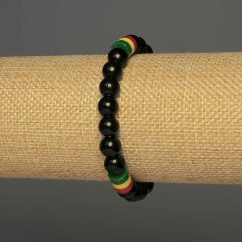 Agate Bead Bracelet (pressed) smooth sphere, diameter 8mm±, acrylic inlay, diameter 9x8mm±, 18cm±, stretch