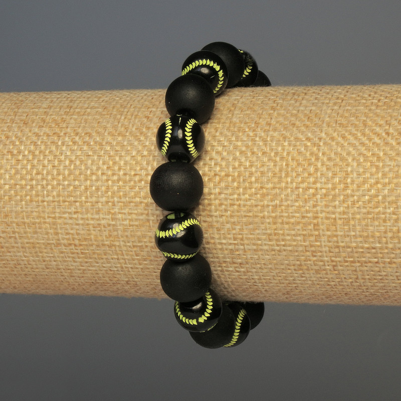 Bracelet with Wooden Beads, 12mm diameter ± ball centerpiece, 12mm diameter ± 18 cm ± stretch