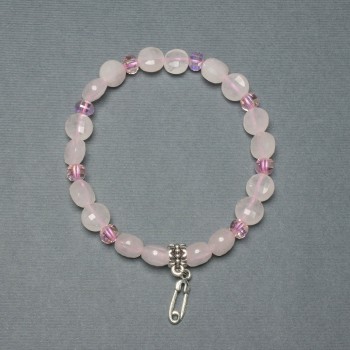 Bracelet Pink Quartz Coin 8mm+-, thickness 5mm+-, Czech crystal rondelle 5x4, 5mm+-, length 18cm+- elastic