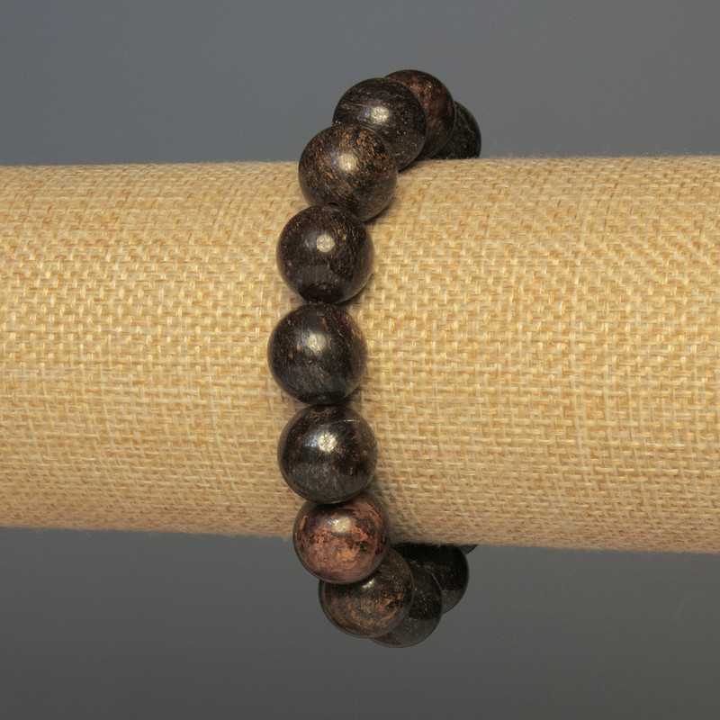 Bronzite Bead Bracelet Smooth 12mm Balls, 18cm, Stretch