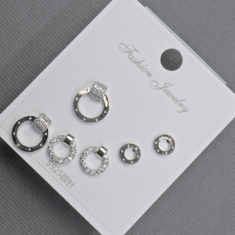 Stud Earrings in Silver-Tone Metal with White Rhinestones