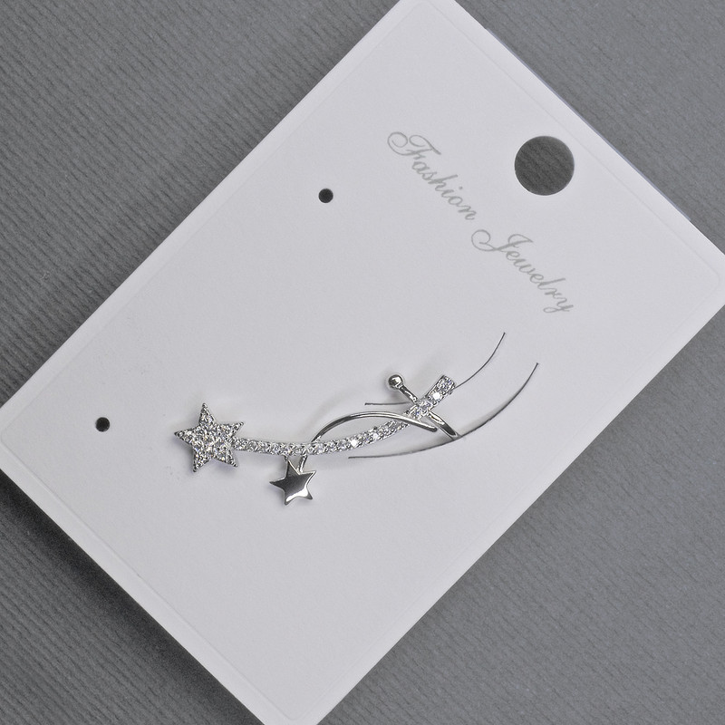 Earrings 'Stud' with cafe on the ear golden metal 11x28mm± white crystals