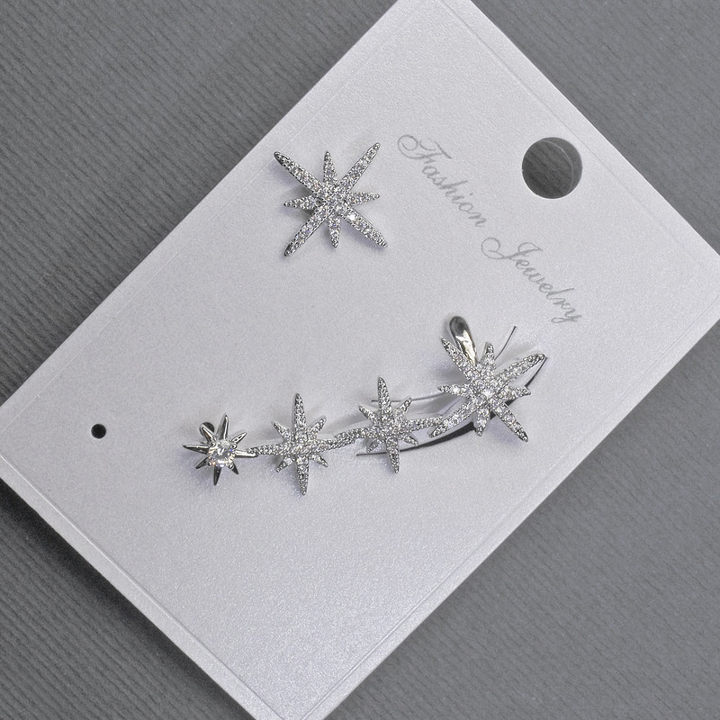 Ear studs with cafe on earlobe silver metal 13x37mm+- white rhinestones