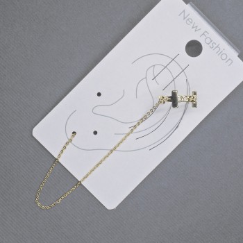 Cafe Earrings on Ear Hook in Gold-Tone Metal 6x13mm+-, length 10.5cm+- with White Rhinestones