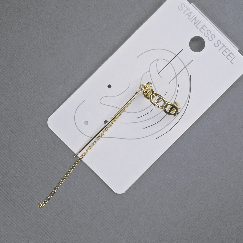 Earrings 'Coffee Cup' on earlobe with golden metal 4.5x15mm±, length 77mm±