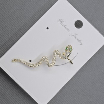 Cafe stud earring on a golden-colored metal, length 41mm±, white and green rhinestones