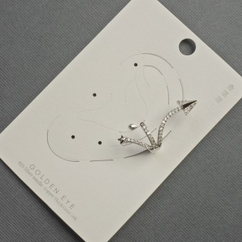 Cafe Stud Earring on Ear Wire, Silver-toned Metal, 35mm+ length, White Rhinestones