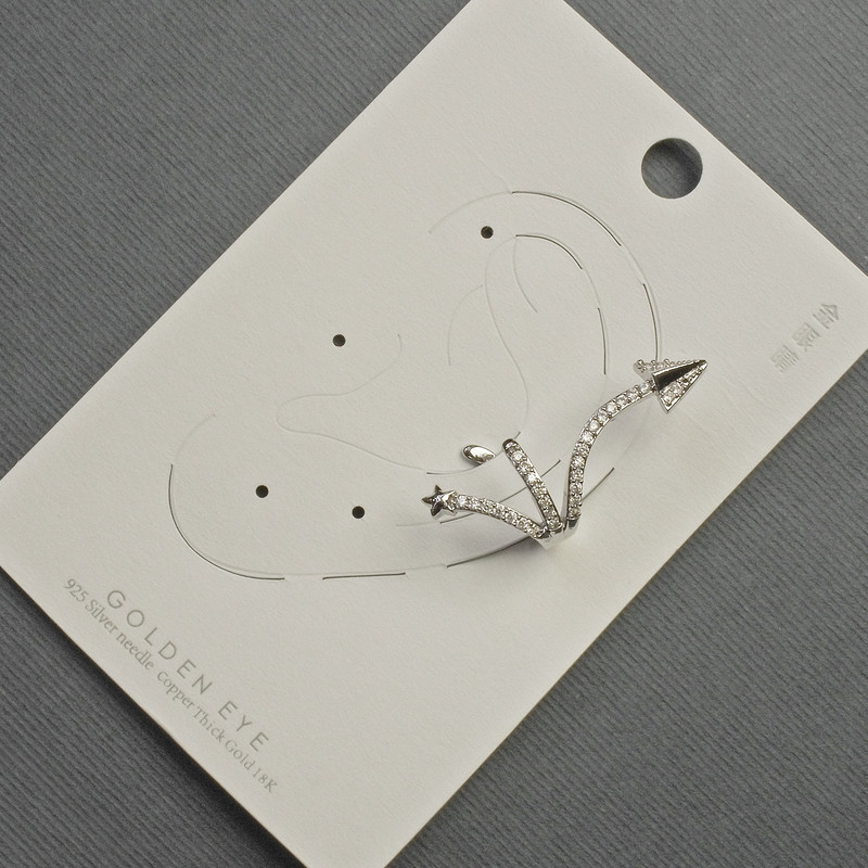 Cafe Stud Earring on Ear Wire, Silver-toned Metal, 35mm+ length, White Rhinestones